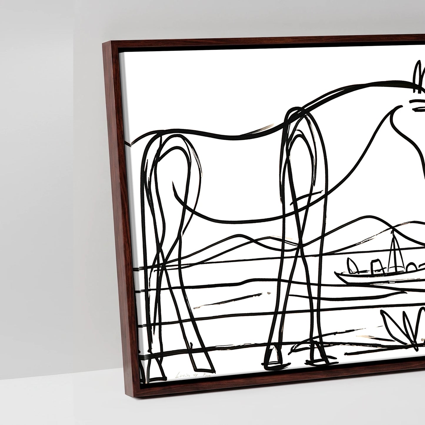 Equine Coastal Rhythm - artwork detail in a brown float frame