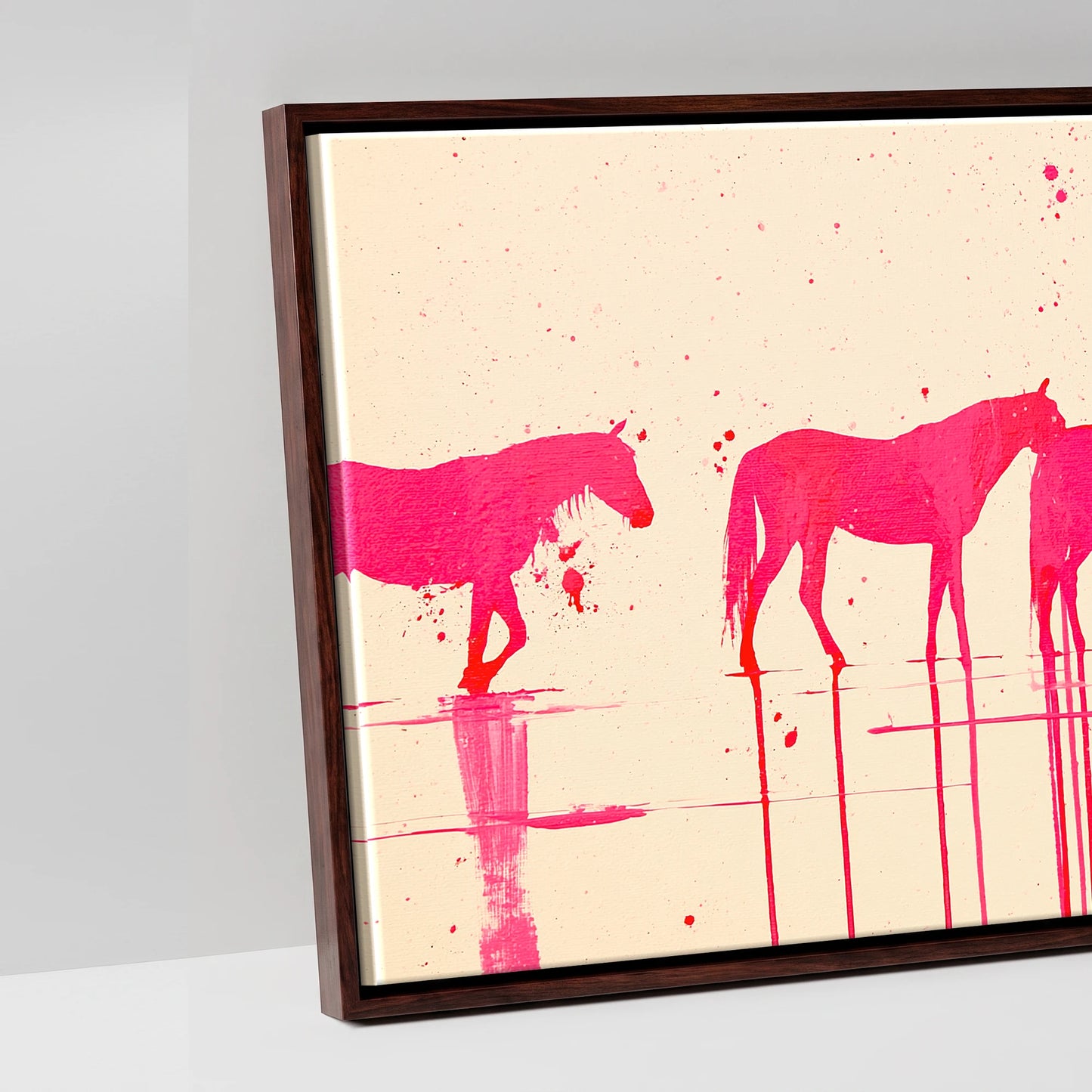 Magenta Equine Wash - artwork detail in a brown float frame