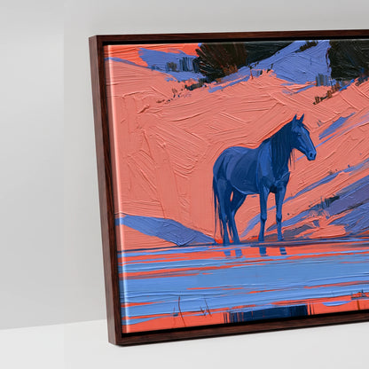 Indigo and Coral Herd - artwork detail in a brown float frame