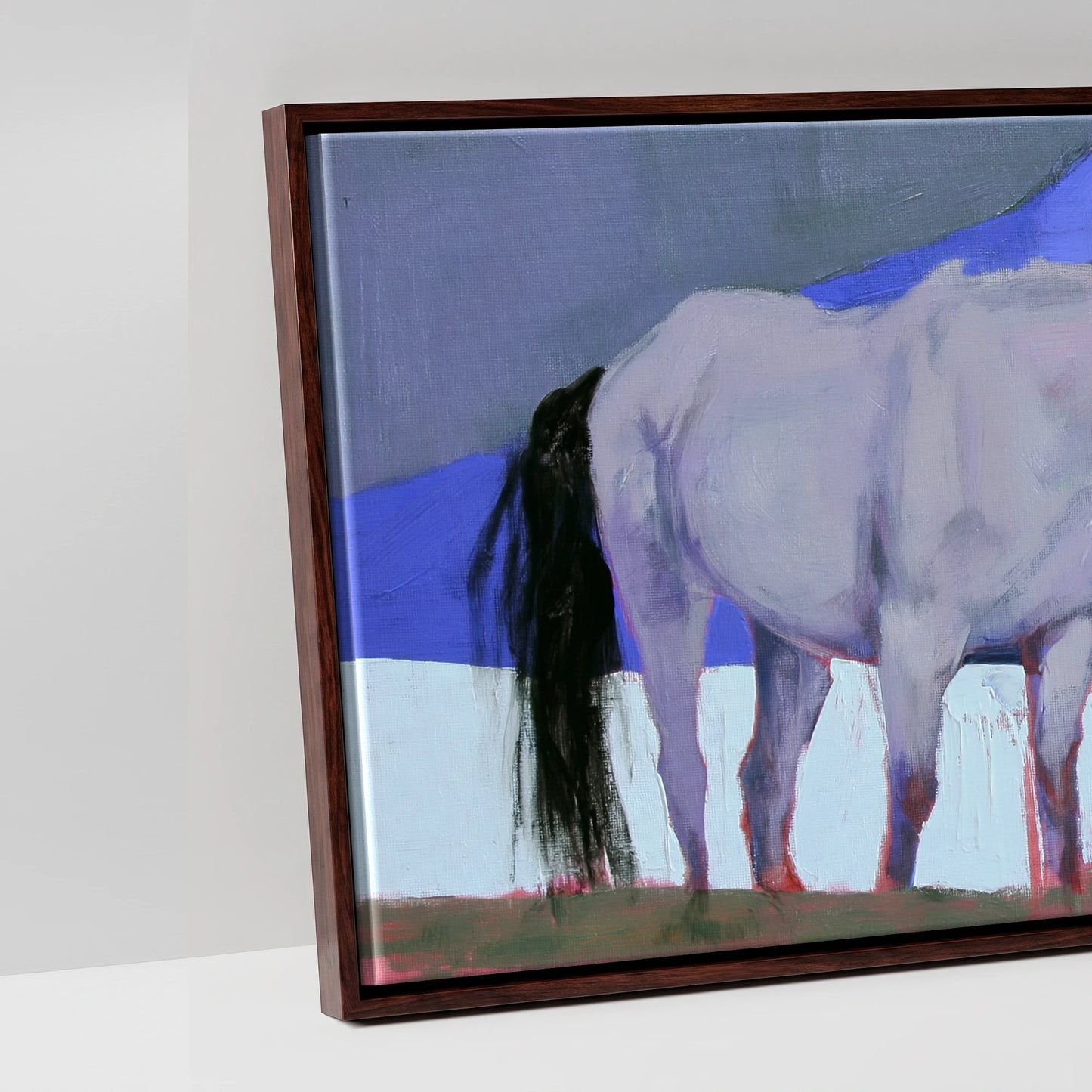 Cobalt and Shadow - artwork detail in a brown float frame