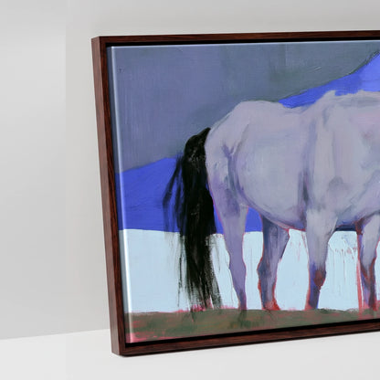 Cobalt and Shadow - artwork detail in a brown float frame