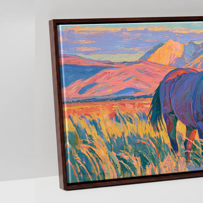 Vibrant High Country Grazing - artwork detail in a brown float frame