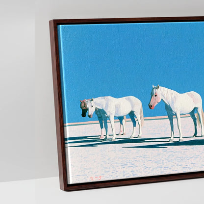Silent Greys Beneath Azure - artwork detail in a brown float frame