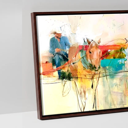 The Working String - artwork detail in a brown float frame