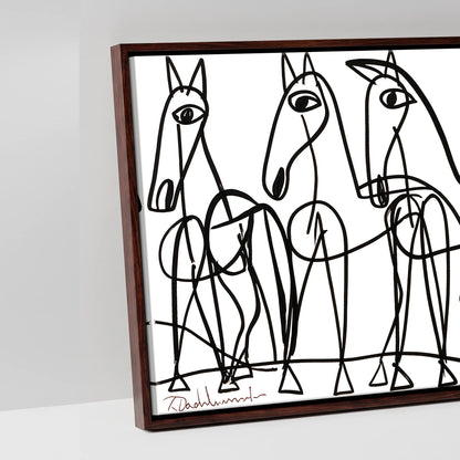The Line Drawn Herd - artwork detail in a brown float frame