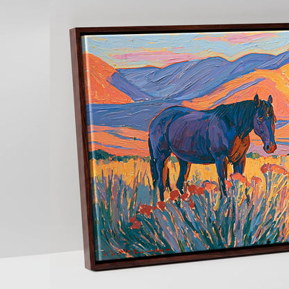 Vibrant Mountain Pasture - artwork detail in a brown float frame