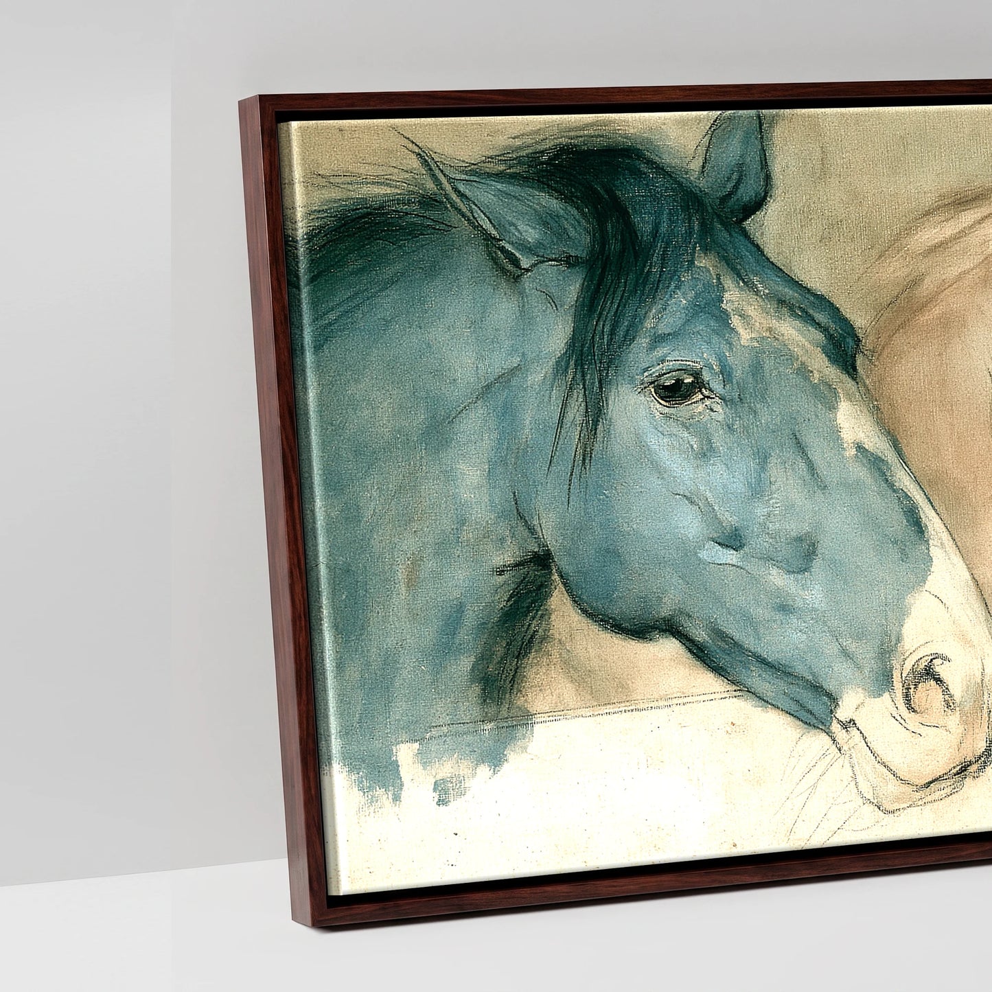 Stable Companions - artwork detail in a brown float frame