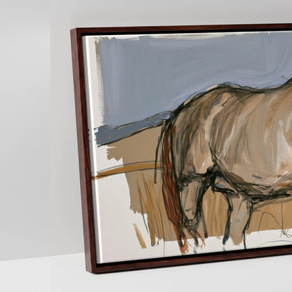 Grazing Below the Peaks - artwork detail in a brown float frame
