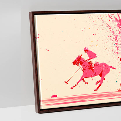 Magenta Polo Rush - artwork detail in a brown float frame
