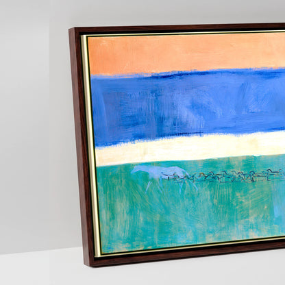 Across the Painted Tide - artwork detail in a brown float frame