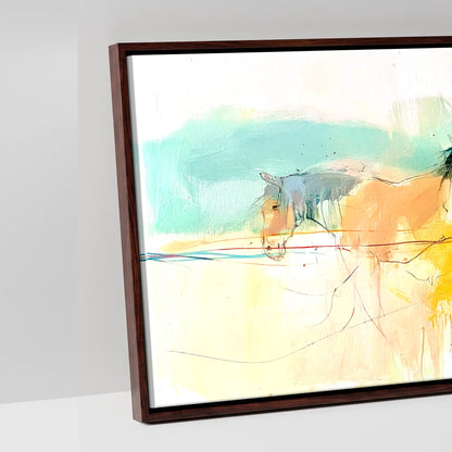 Vibrant Equine Horizon - artwork detail in a brown float frame