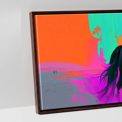 Electric Equine Horizon - artwork detail in a brown float frame