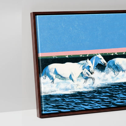 Azure Coastal Gallop - artwork detail in a brown float frame