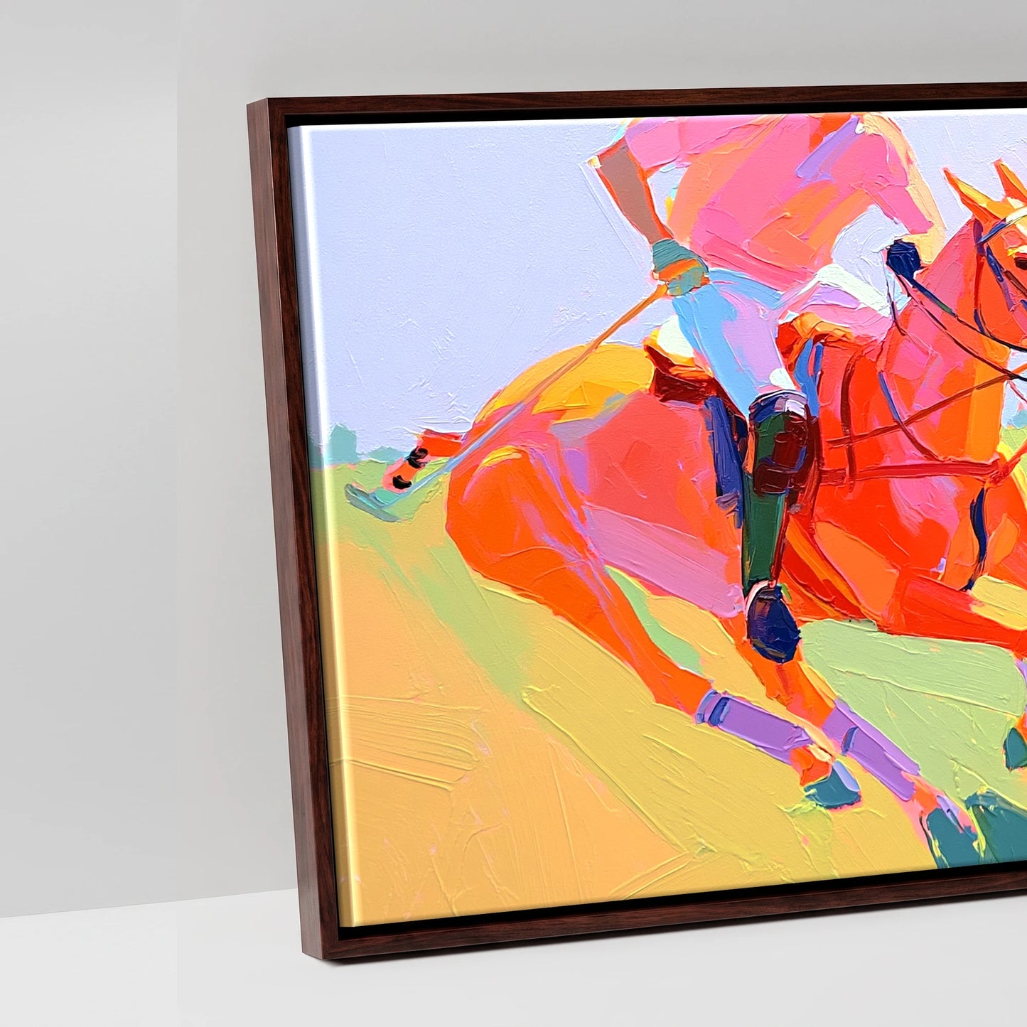 The Polo Charge - artwork detail in a brown float frame