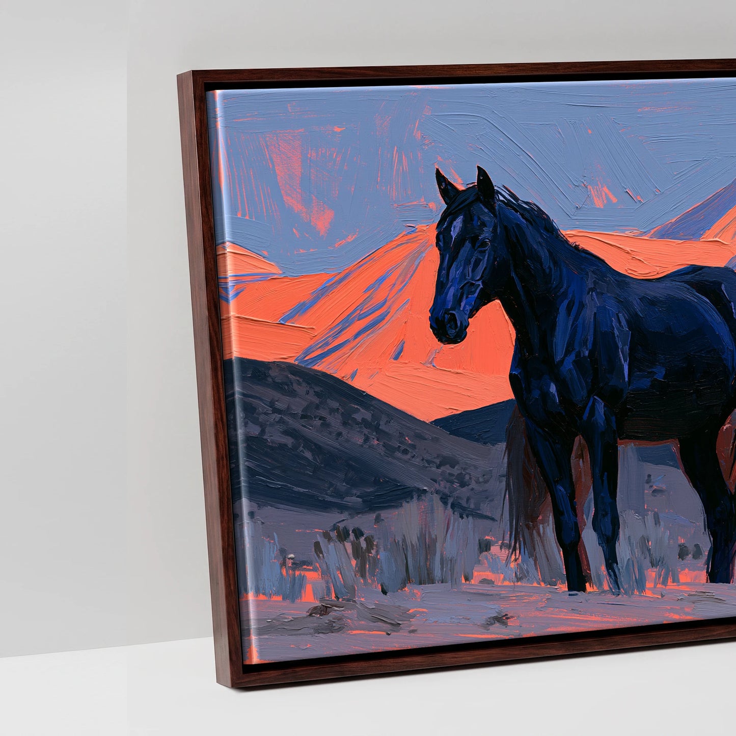 Horses of the Painted Ridge - artwork detail in a brown float frame