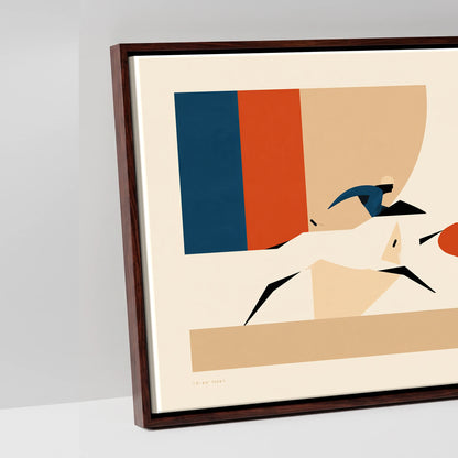 Retro Polo Pursuit - artwork detail in a brown float frame