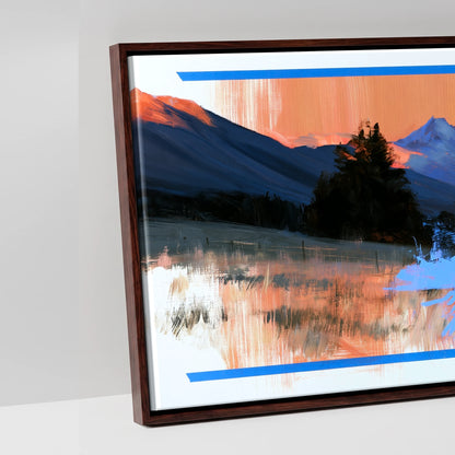 Alpine Glow and Azure - artwork detail in a brown float frame