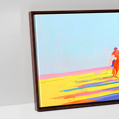 Technicolour Polo Charge - artwork detail in a brown float frame