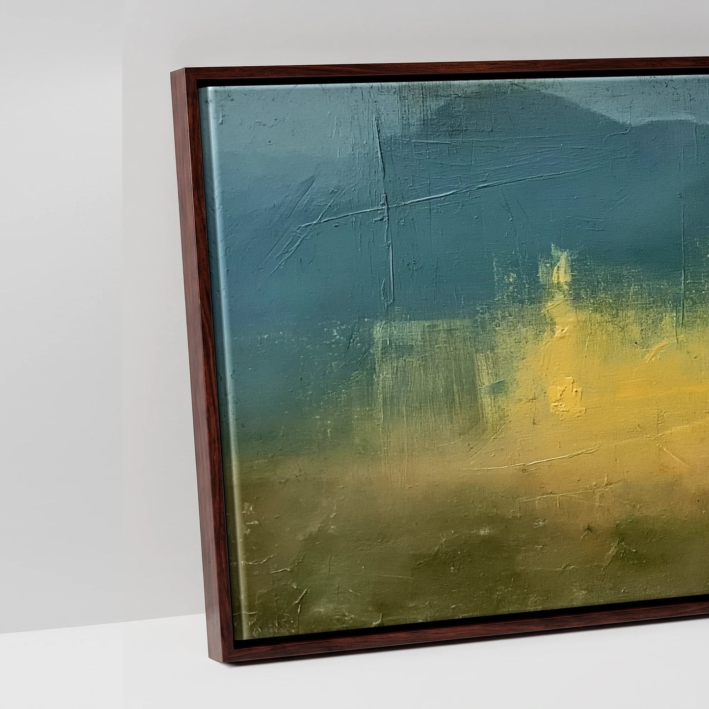 Echoes in Gold - artwork detail in a brown float frame