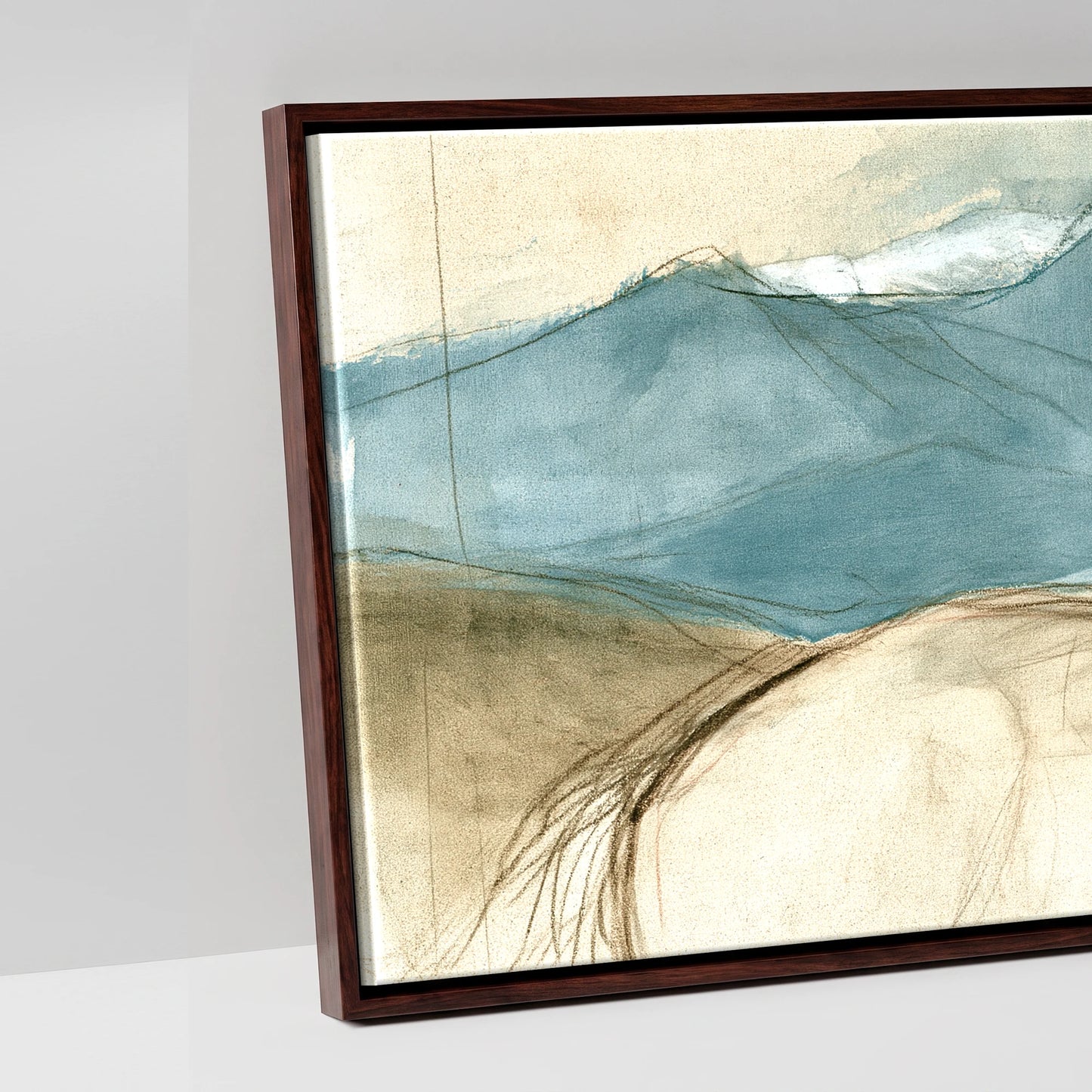 Azure Ridge - artwork detail in a brown float frame