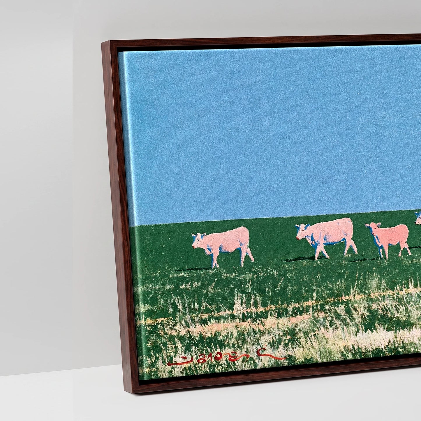 Big Sky Drover - artwork detail in a brown float frame