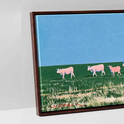 Big Sky Drover - artwork detail in a brown float frame