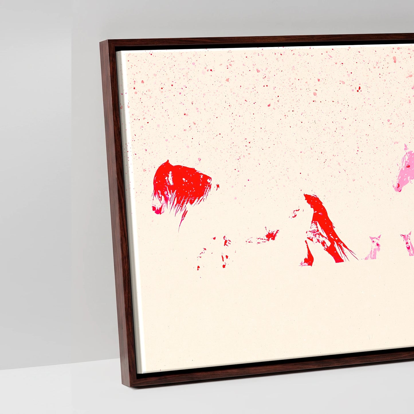 Crimson Ink Procession - artwork detail in a brown float frame