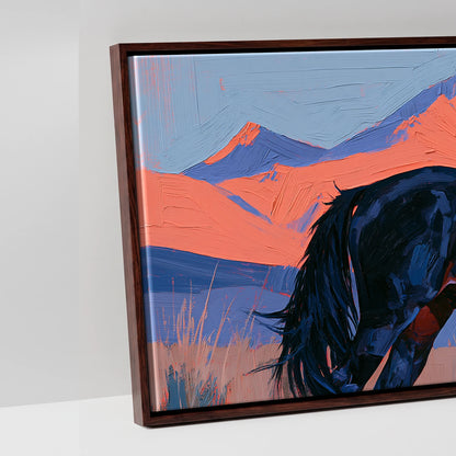 Coral Peaks and Indigo - artwork detail in a brown float frame