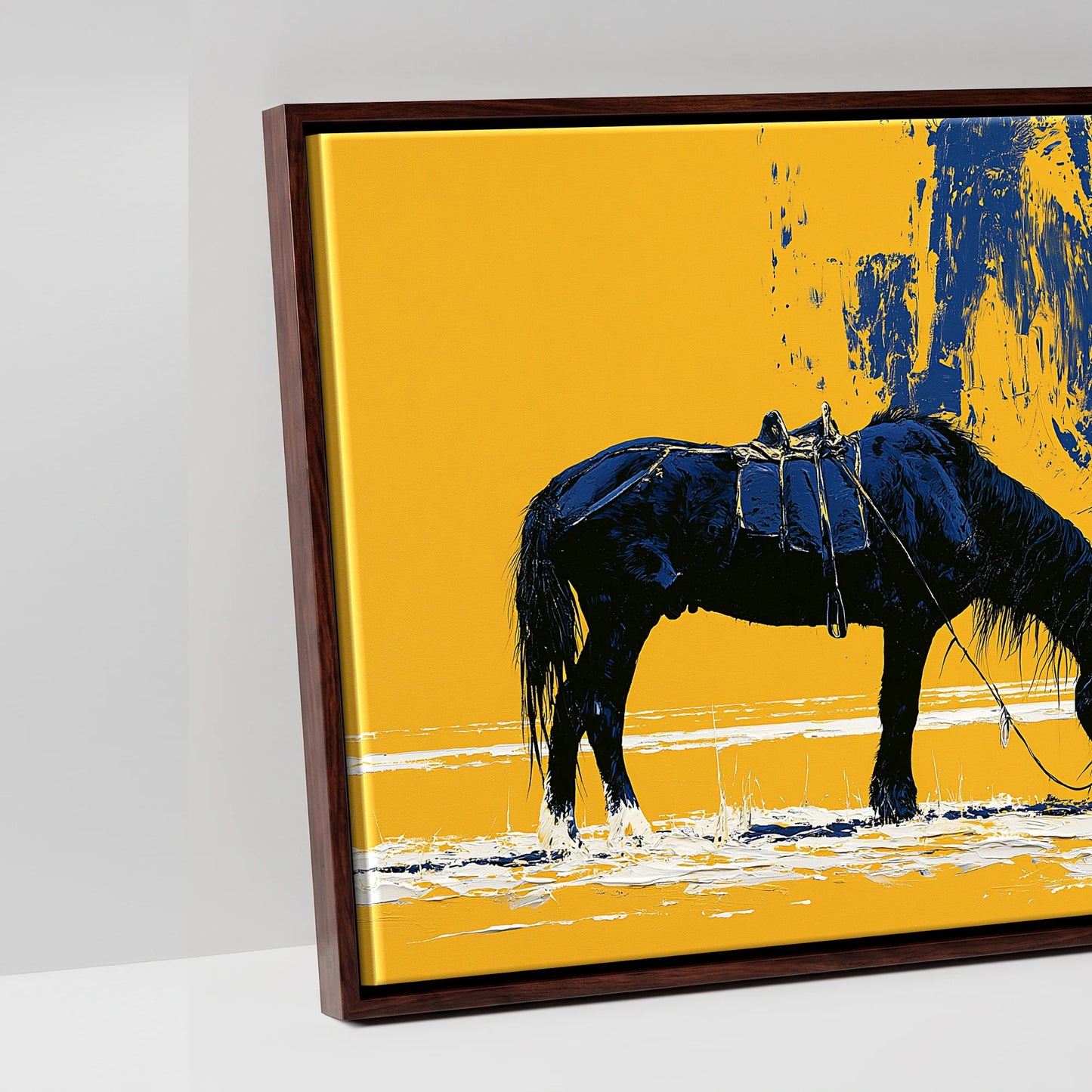 Ochre Plains and Navy Peaks - artwork detail in a brown float frame