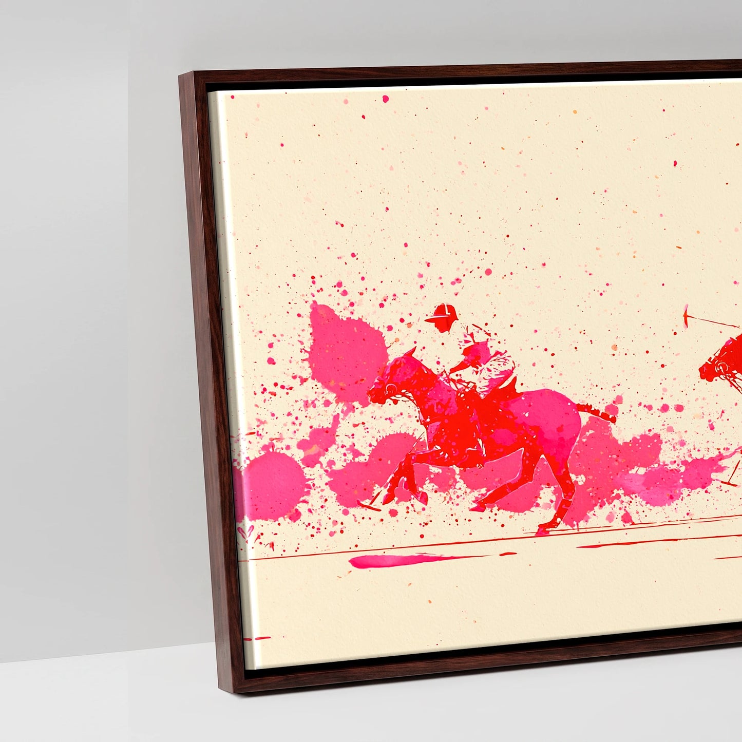 Vivid Polo Pursuit - artwork detail in a brown float frame