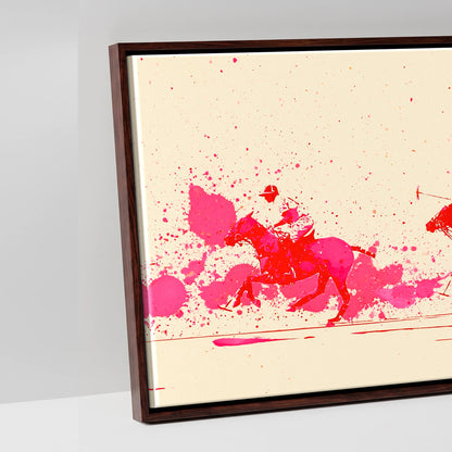 Vivid Polo Pursuit - artwork detail in a brown float frame