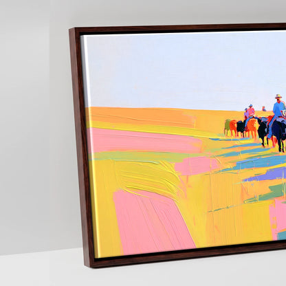 Painted Western Range - artwork detail in a brown float frame
