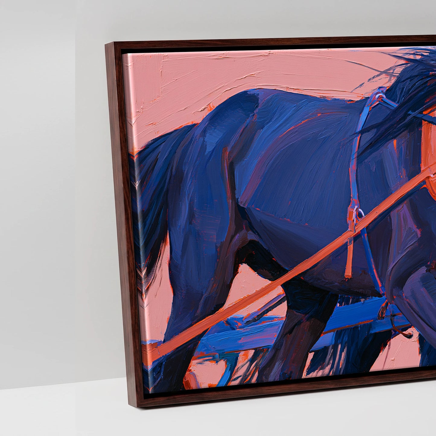 The Indigo Team - artwork detail in a brown float frame