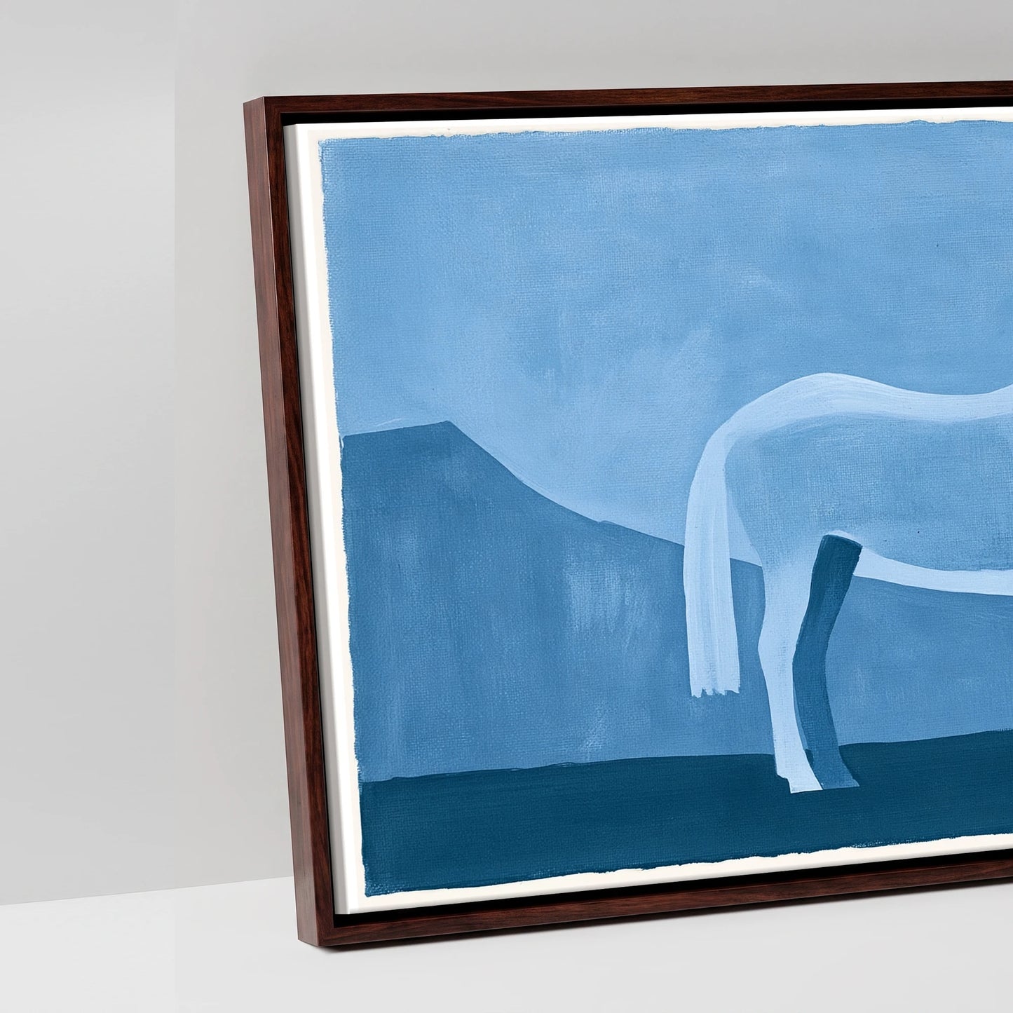 Azure Mountain Stillness - artwork detail in a brown float frame