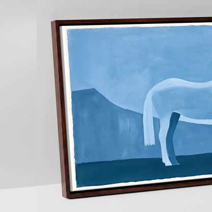 Azure Mountain Stillness - artwork detail in a brown float frame