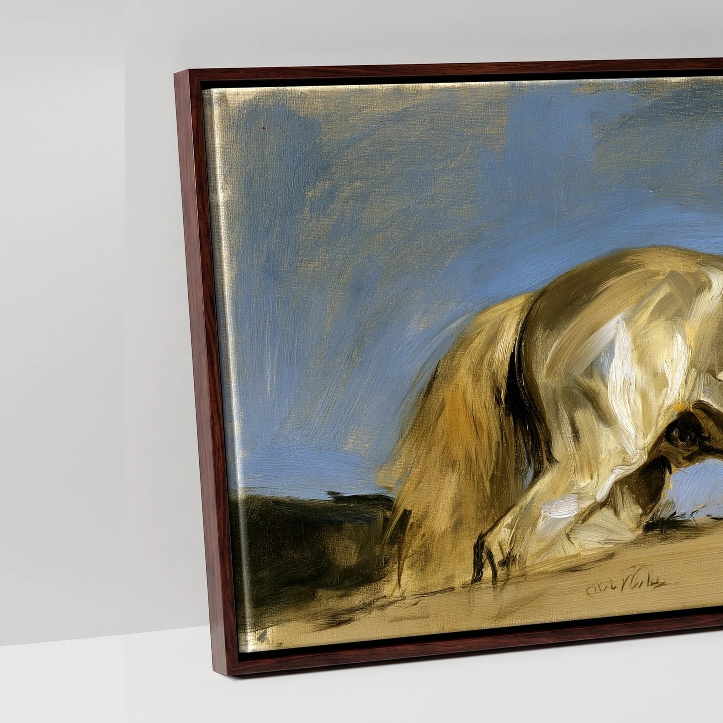 Wild Mountain Gallop - artwork detail in a brown float frame