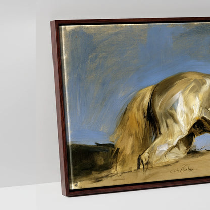 Wild Mountain Gallop - artwork detail in a brown float frame