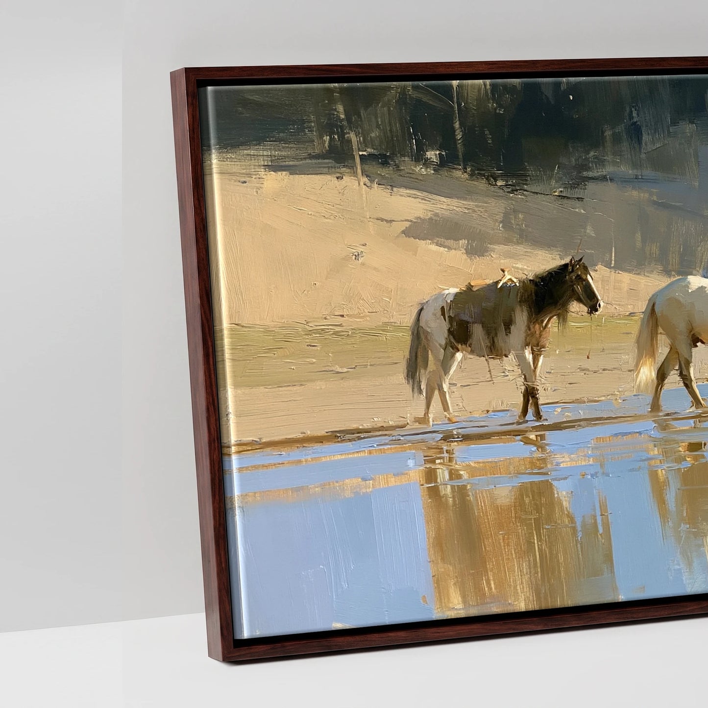Sunlit Shallows - artwork detail in a brown float frame