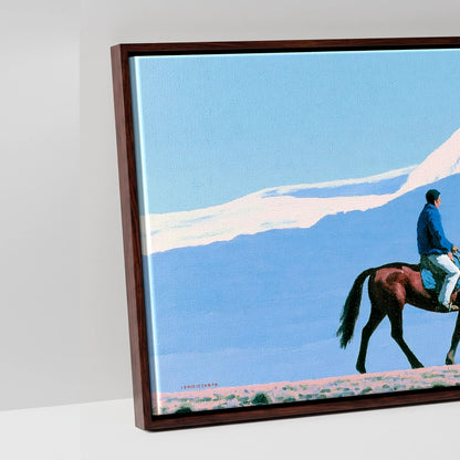 Beneath Vast Peaks - artwork detail in a brown float frame