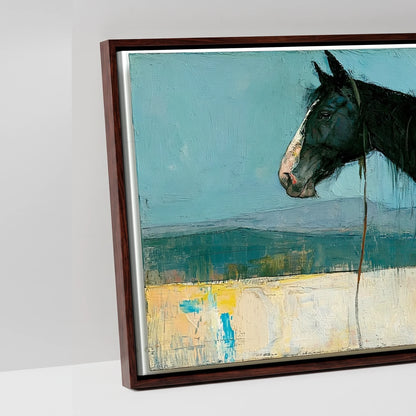Shadows on the Teal Horizon - artwork detail in a brown float frame