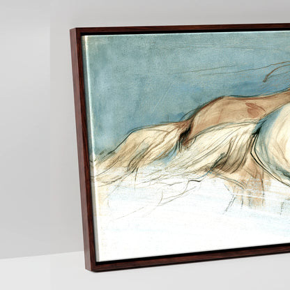 Teal Wash Gallop Study - artwork detail in a brown float frame