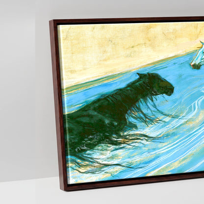 The Azure Crossing - artwork detail in a brown float frame
