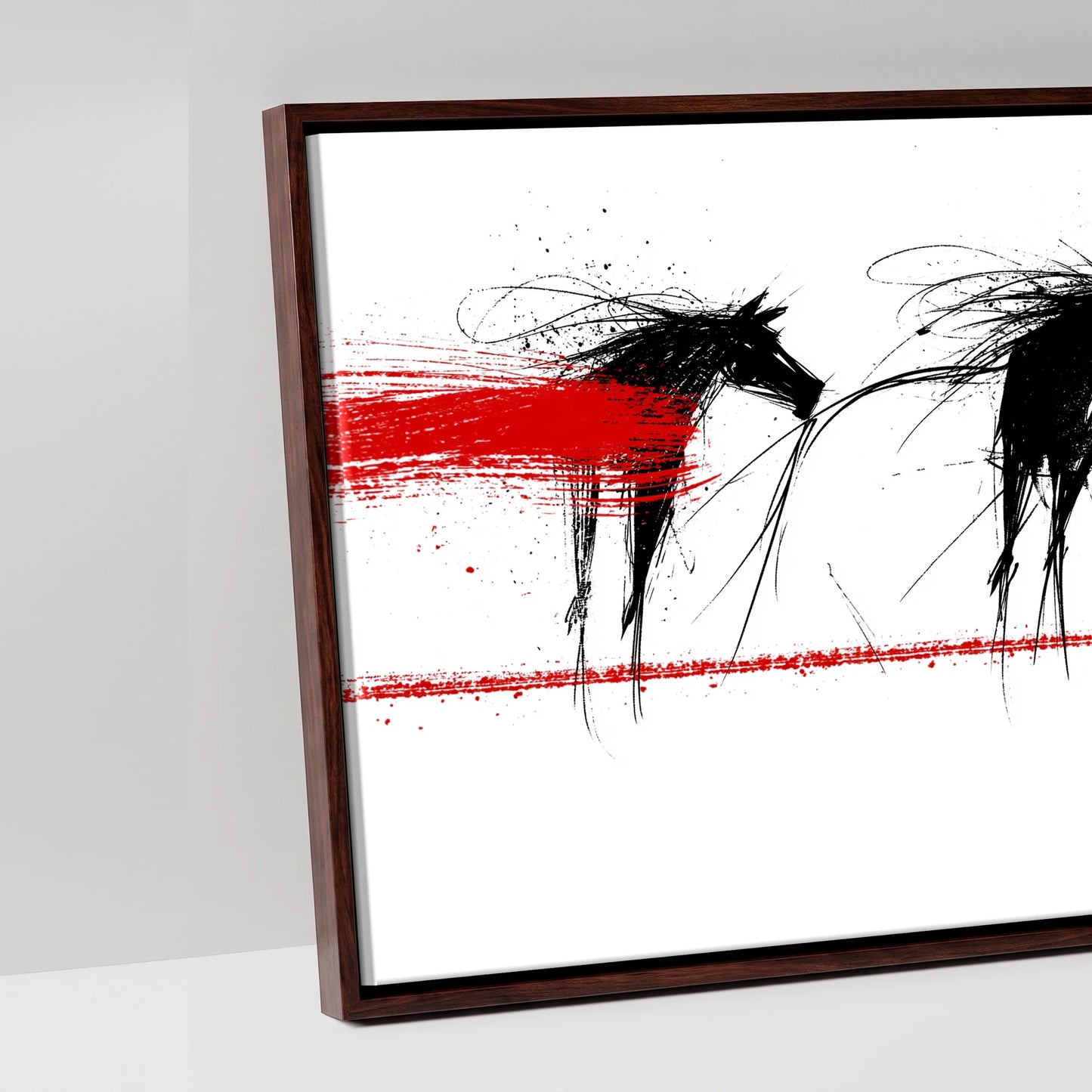 The Crimson Line - artwork detail in a brown float frame