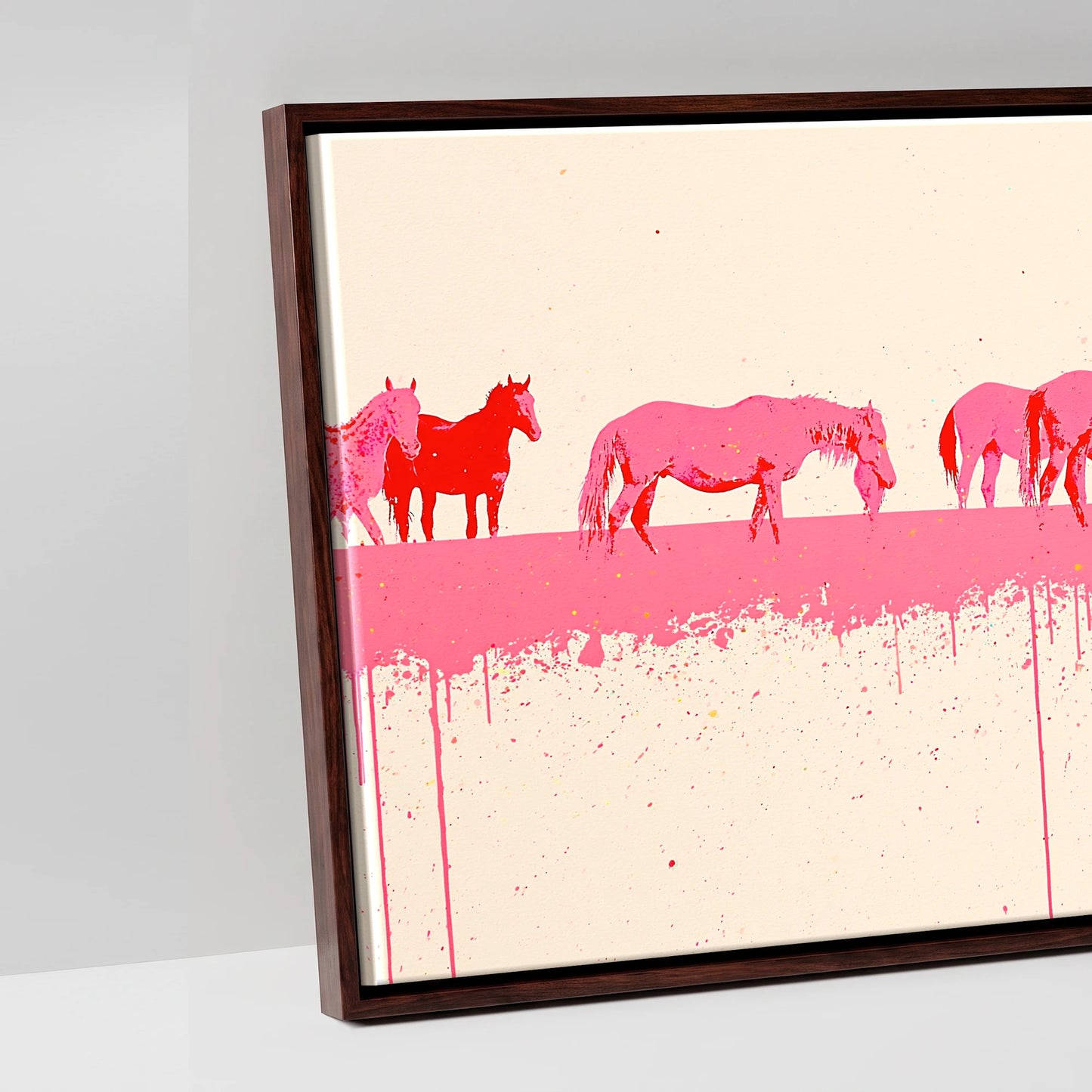 Vibrant Equine Wash - artwork detail in a brown float frame