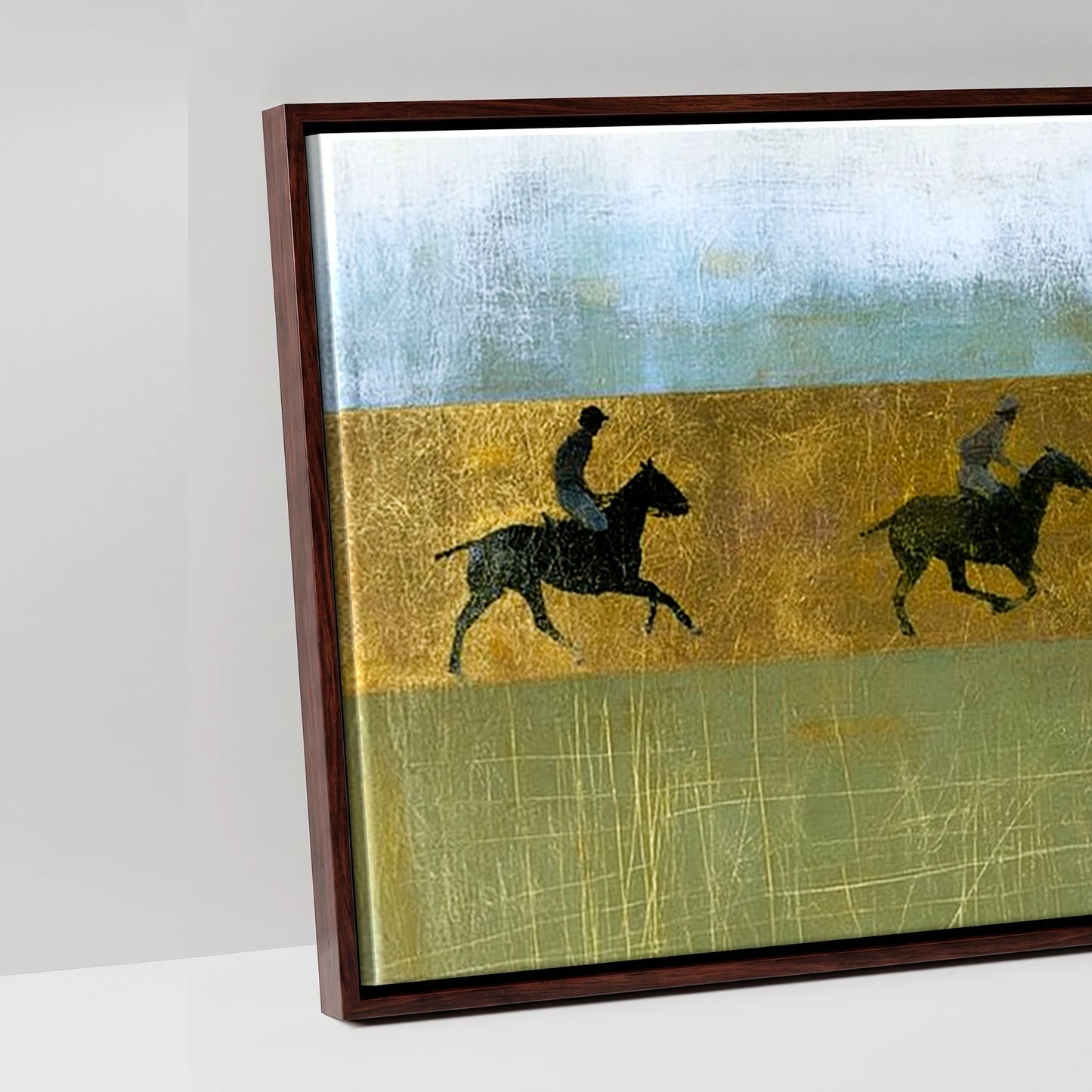 Gilded Pursuit - artwork detail in a brown float frame