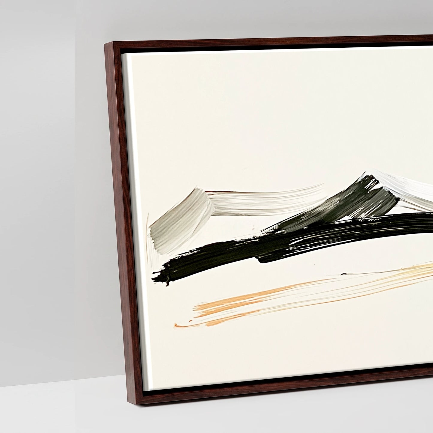 Ink and Amber Horizon - artwork detail in a brown float frame