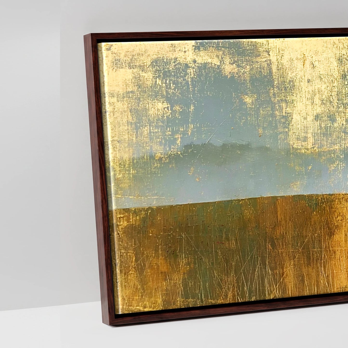 Gilded Horizon - artwork detail in a brown float frame