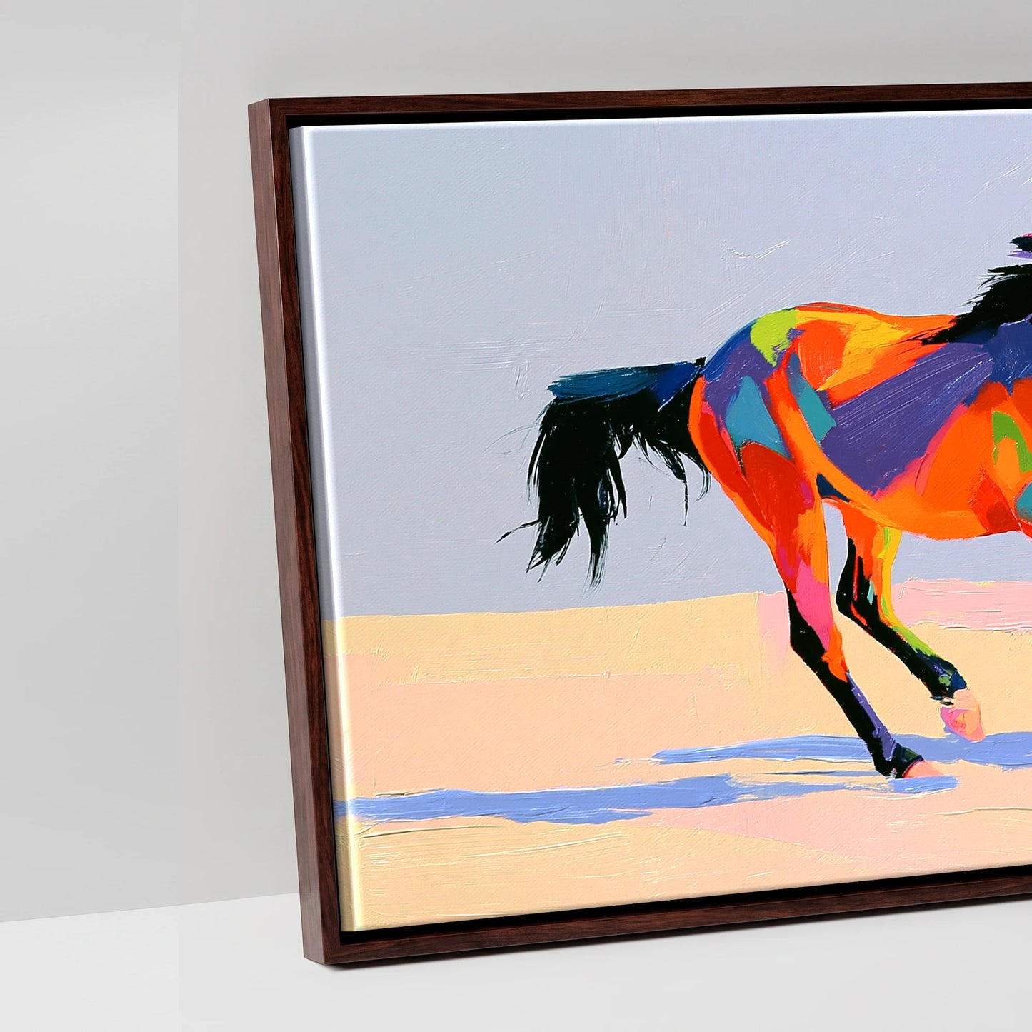 Vivid Stride - artwork detail in a brown float frame