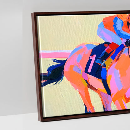 Vivid Finish Line - artwork detail in a brown float frame