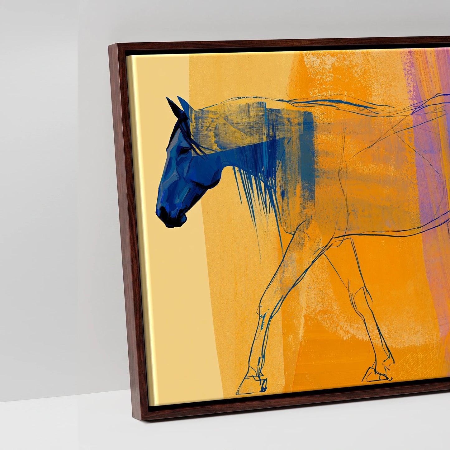 Cobalt and Amber Symphony - artwork detail in a brown float frame